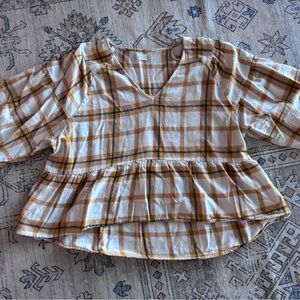 Altar’d State Plaid Shirt in White and Brown